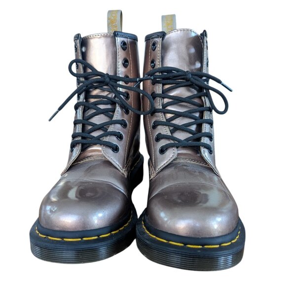 Dr. Martens "Docs" Air Waves Shiny Metallic Copper Finish Lace up Combat Boots - Picture 6 of 15